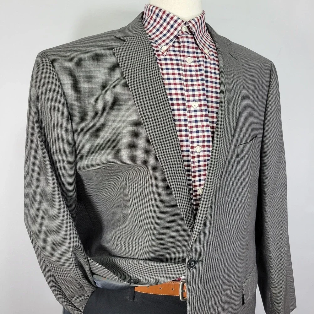 Calvin Klein Men's Sport Coat‎ Blazer Two Button Gray Checked Wool 52R